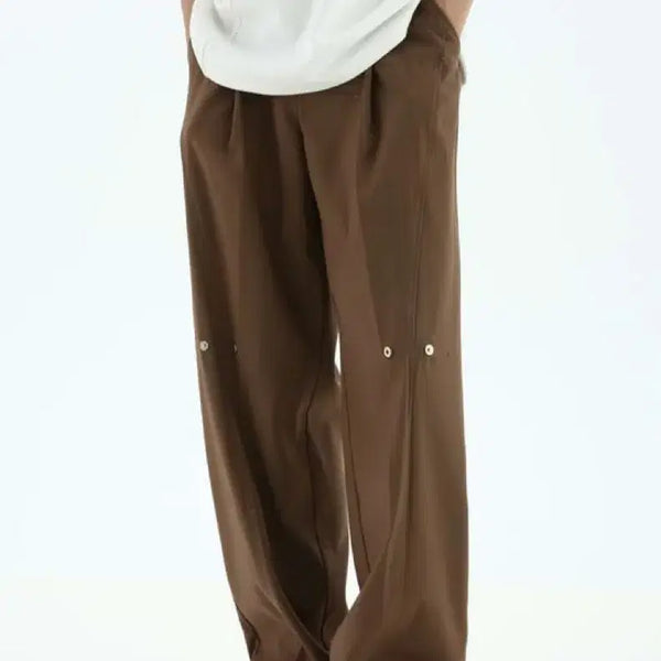 [BUNJANG] MJD Pleated Snap Button Wide Slacks Brown L / Mjd맛 플리츠 스냅 버튼 슬랙스 브라운 L