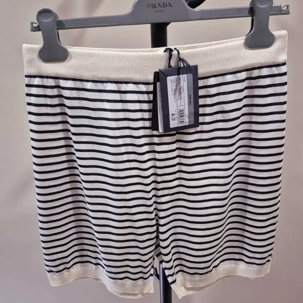 [BUNJANG] Prada Genuine New Silk Triangle Logo Stripe Bermuda Shorts Size 48 / 프라다 정품 새상품 실크 삼각로고 스트라이프 버뮤다 쇼츠 반바지 48사이