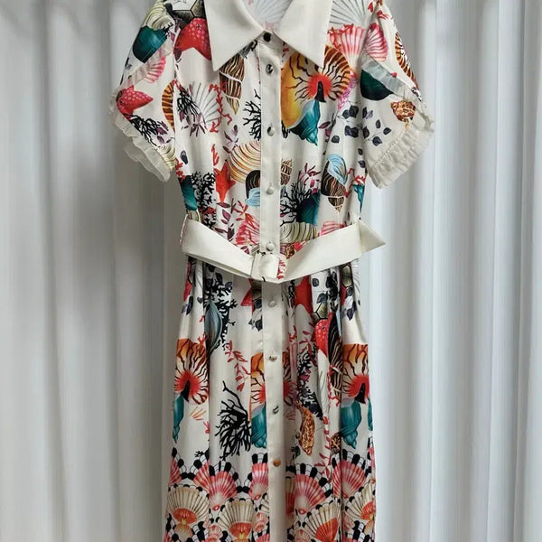 [BUNJANG] LV Kara Print Flare Silk Dress S Size / (새상품_수입의류) LV 오션 나염 실크 카라 플레어 원피스 (44-55반 추천)