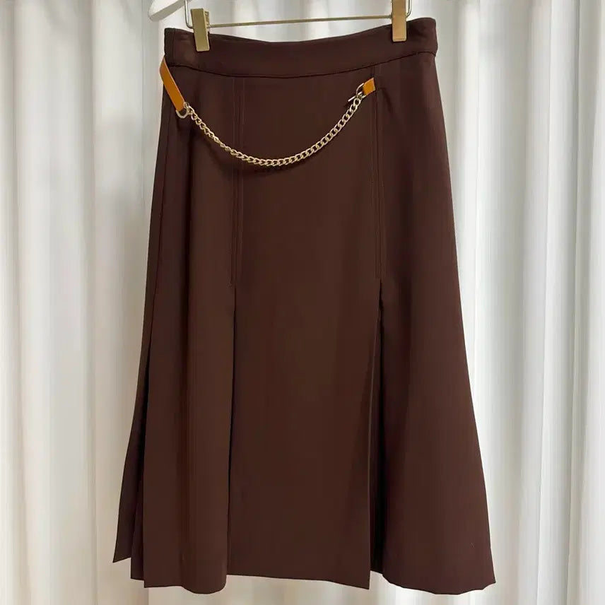 [BUNJANG] Gold Chain Flare Long Skirt (Brown, Size 36) / (새상품) 골드체인 플레어 롱스커트 (브라운,36)