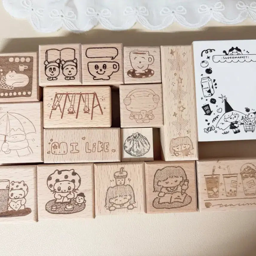 [BUNJANG] Wooden Stamp Set / 나무 도장 우드 스탬프