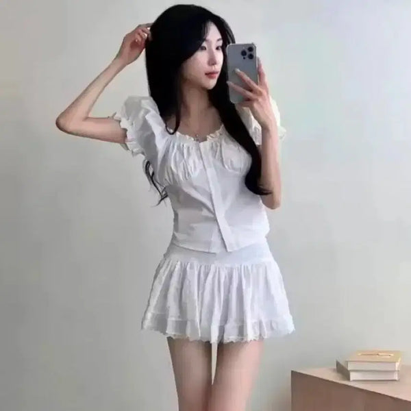 [BUNJANG] White Puff Shirring Blouse / 화이트 퍼프 셔링 블라우스