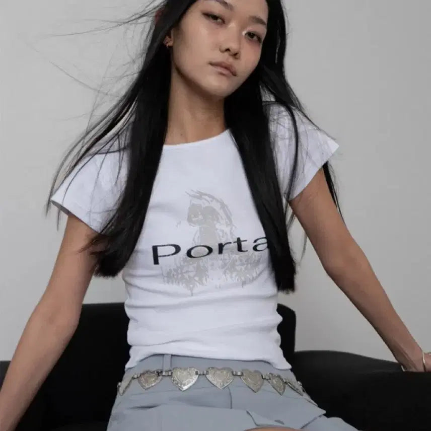[BUNJANG] PORTA Ribbed Slim U Neck Short Sleeve T-Shirt / 포르타 반팔 티셔츠