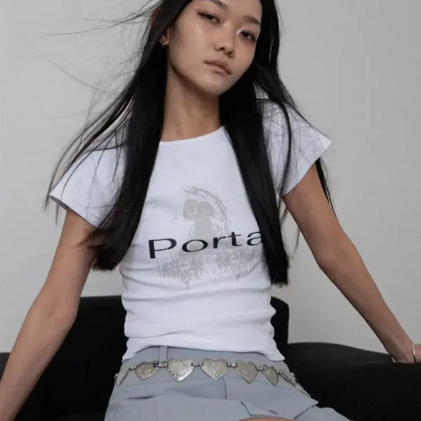 [BUNJANG] PORTA Ribbed Slim U Neck Short Sleeve T-Shirt / 포르타 반팔 티셔츠
