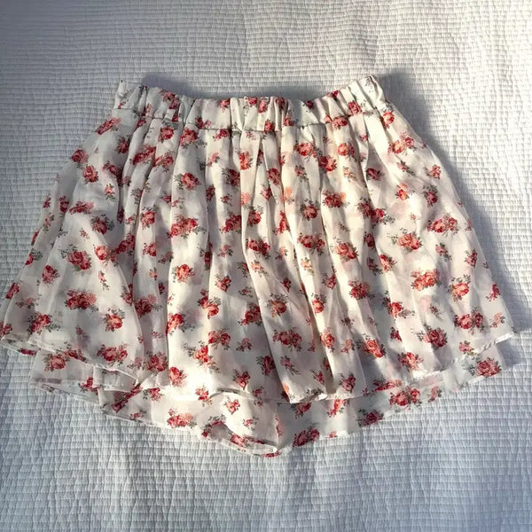 [BUNJANG] Cinema Club Chiffon Floral Flare Mini Skirt - Japanese Vintage Mori Girl Style / 시네마클럽 쉬폰 플로럴 플레어 미니스커트 일본 빈티지 모리걸 페어리