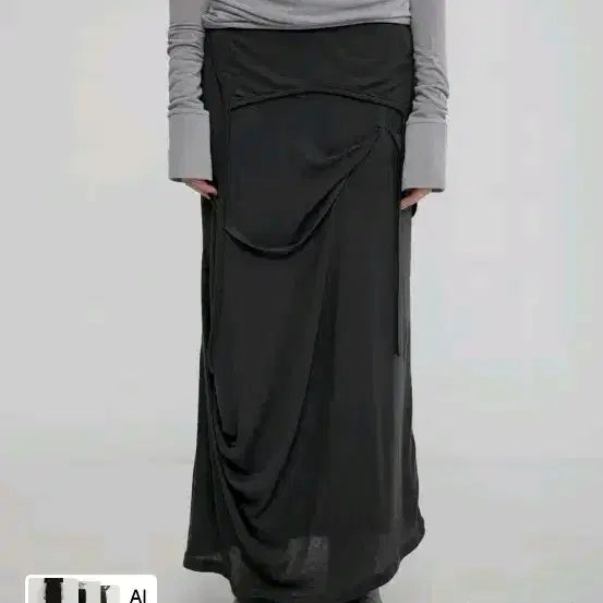 [BUNJANG] Flare Up Asymmetrical Draped Long Skirt Black / 플레어업 Asymmetrical Draped Long Skirt 새상품