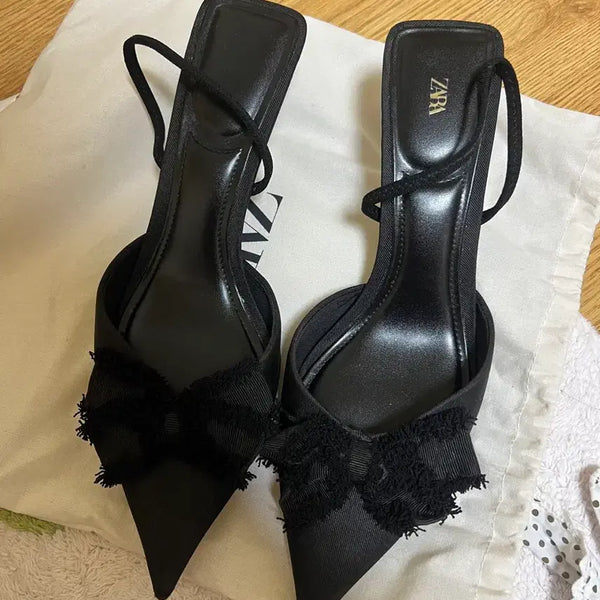 [BUNJANG] Zara Ribbon Mule Heels Black Size 40 / 자라 리본 뮬 힐 블랙 40사이즈