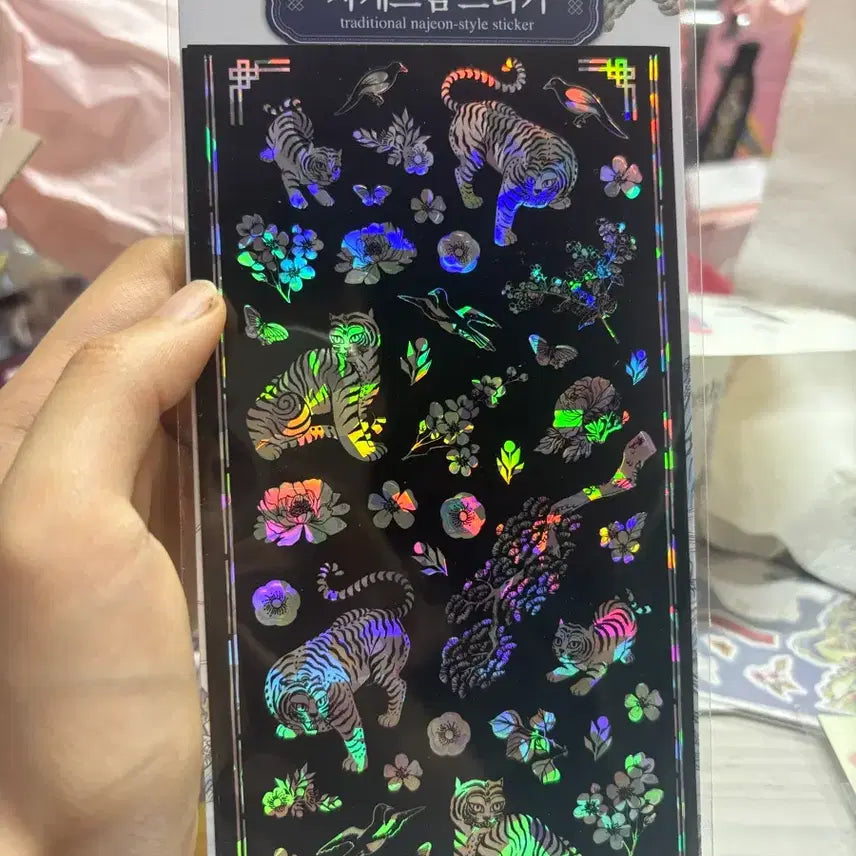 [BUNJANG] Daiso New Traditional Series Mother-of-Pearl Tiger Stickers (4 Sheets) / 신상)다이소 전통시리즈 자개느낌 호랑이 스티커 4매