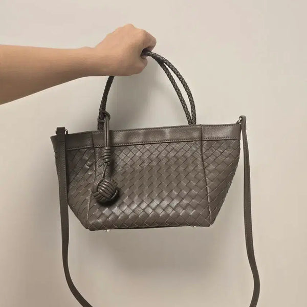 [BUNJANG] Genuine Lambskin Leather Shoulder Tote Bag - Brown Woven / 새상품 양가죽 가방 숄더백 토트백 가방 핸드백 브라운 위빙