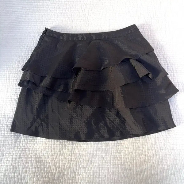 [BUNJANG] Kimchi Blue Layered Black Ruffle Asymmetrical Mini Skirt / 김치블루 레이어드 블랙 프릴 언발란스 캉캉 미니스커트