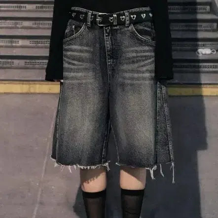 [BUNJANG] Highschool Disco Cutted Washing Bermuda Denim Pants / (택포)컷팅 워싱 버뮤다 데님팬츠 - 하이스쿨디스코