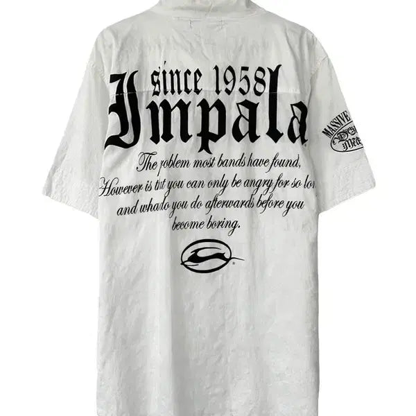 [BUNJANG] IMPALA Cotton Gothic Punk Lettering Short Sleeve Zip-Up Shirt / [L] IMPALA 코튼 고딕펑크 레터링 반팔집업셔츠
