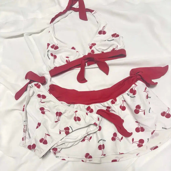 [BUNJANG] Tommy Hilfiger Cherry Pattern Bikini 3-Piece Set / 타미힐피거 체리 패턴 비키니 3피스 세트