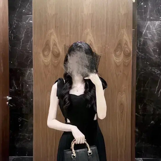 [BUNJANG] Andmary Ribbon Dress Black Long / Andmary 스나계 생일상 참전복 리본 원피스 드레스 블랙 롱