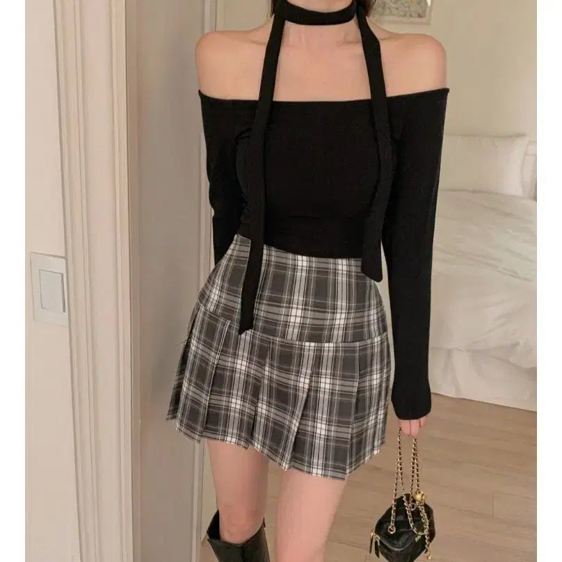 [BUNJANG] Off-Shoulder Muffler Set Long Sleeve T-Shirt / 오프숄더 머플러 세트 긴팔 티셔츠