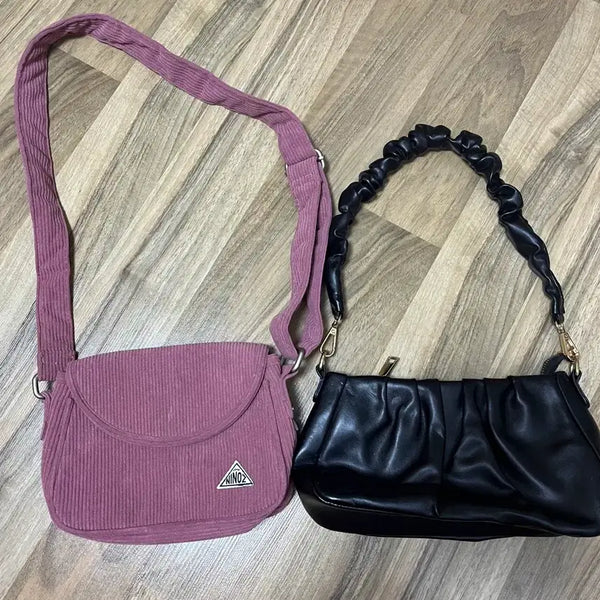 [BUNJANG] Comonino Pink Corduroy Crossbody Bag & Black Shirring Shoulder Bag / 2개가격) 코모니노 핑크 코듀로이 크로스백 / 블랙 셔링 숄더백