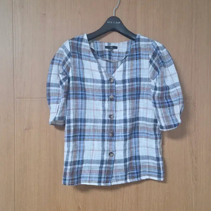 [BUNJANG] LAP Check Short Sleeve Blouse / LAP 체크 반팔 블라우스