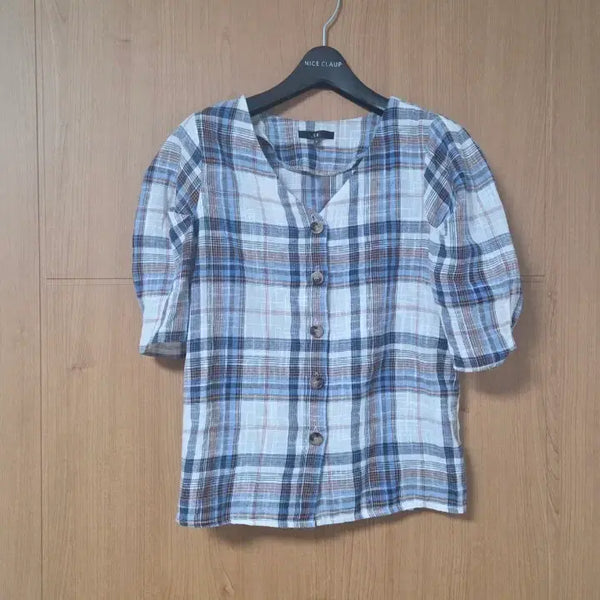 [BUNJANG] LAP Check Short Sleeve Blouse / LAP 체크 반팔 블라우스