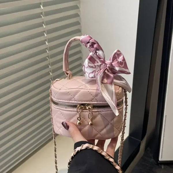 [BUNJANG] Quilted Mini Bag Pink Chain Scarf / 퀼팅 미니 백 핑크 체인 스카프