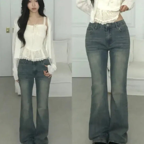[BUNJANG] Ablie Zigzag Pocket Bootcut Denim Pants / 유색 멜튼 백포켓 부츠컷 데님 팬츠 흑청 지그재그 에이블리 바지