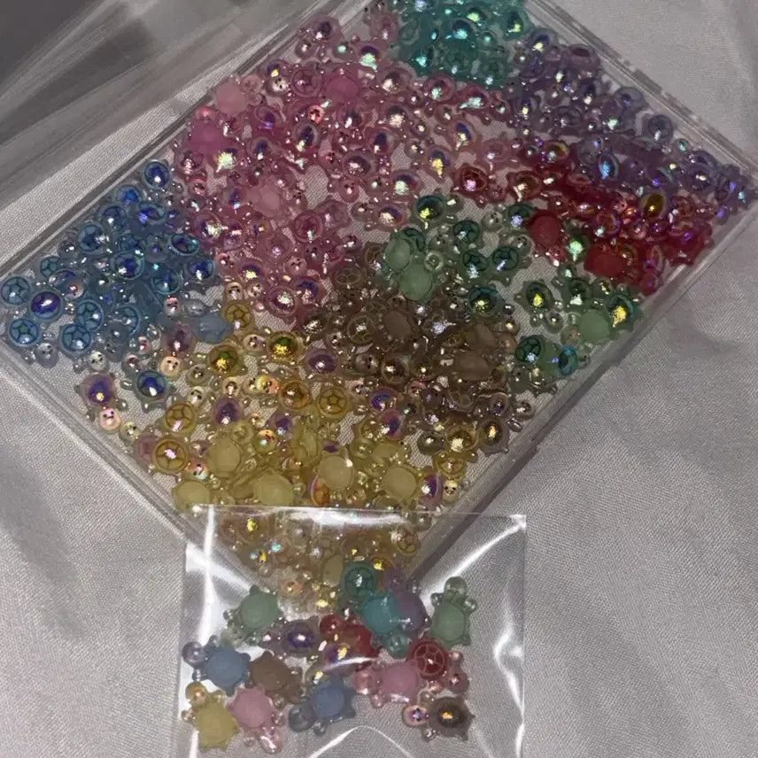 [BUNJANG] Glitter Lucky Turtle 7-Piece Set / (16개세트) 글리터 행운의 거북이 미니 파츠 네일 네일아트 행운부기