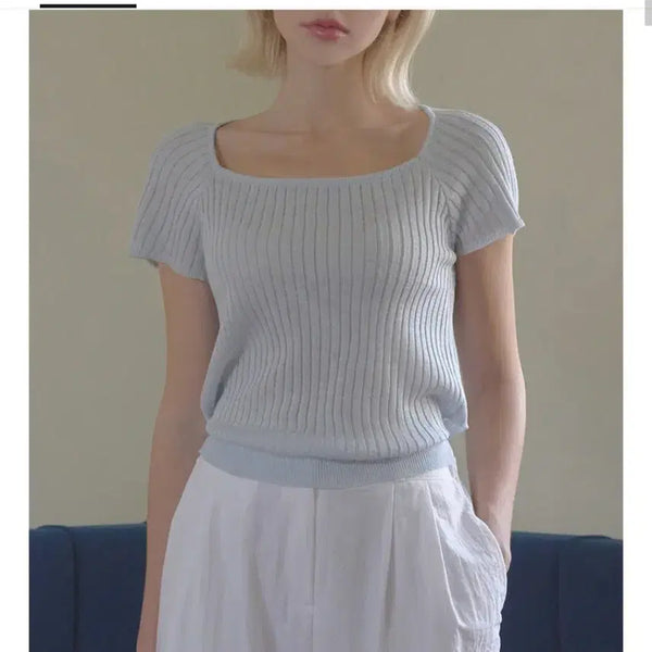 [BUNJANG] Twist Back Ribbon Square Knit Black / 트위 백리본 스퀘어 니트 블랙