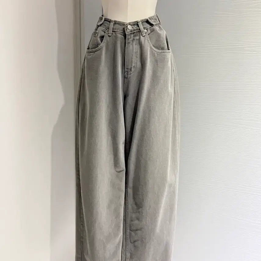 [BUNJANG] Grey Wide Denim Pants / 그레이 와이드 데님 팬츠