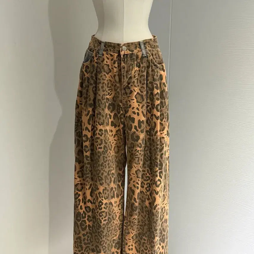 [BUNJANG] Leopard Print Wide Denim Jeans / 레오파드 호피 와이드 데님m