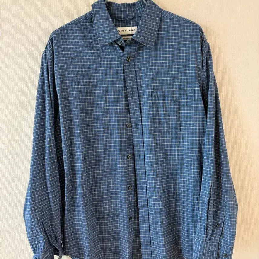 [BUNJANG] Giordano Cotton Relaxed Fit Shirt Indigo Check M Size / 지오다노 코튼 릴렉스핏 셔츠 인디고체크 M사이즈