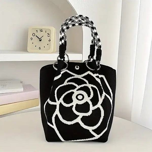 [BUNJANG] Rose Knit Tote Bag Black / 장미 니트 가방  블랙 토트백,새거