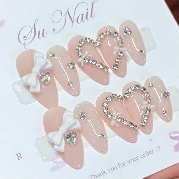 [BUNJANG] Handmade Ribbon Heart Nail Tips / 리본 하트 수제네일팁