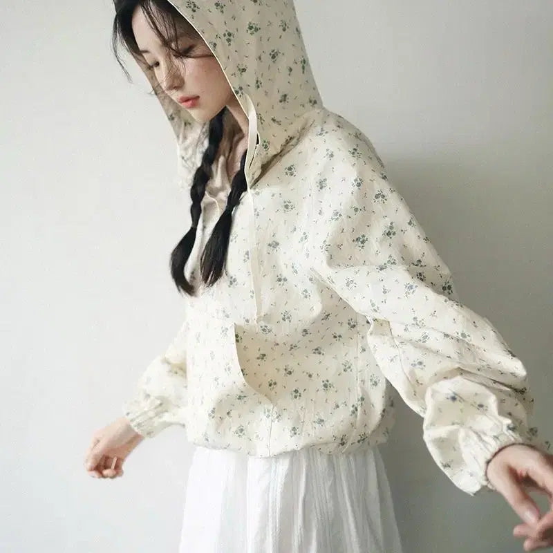[BUNJANG] Milkcocoa Flower Ivory Hooded Blouse / 밀크코코아 플라워 아이보리 꽃 후드 블라우스