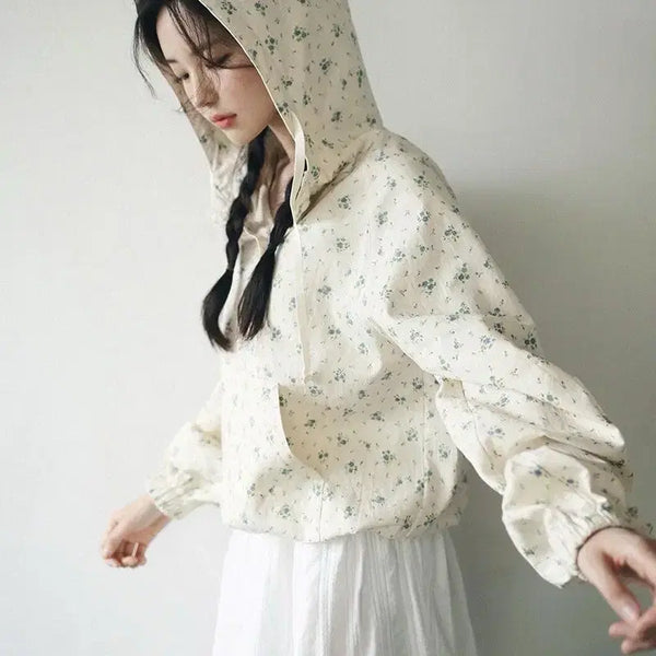 [BUNJANG] Milkcocoa Flower Ivory Hooded Blouse / 밀크코코아 플라워 아이보리 꽃 후드 블라우스