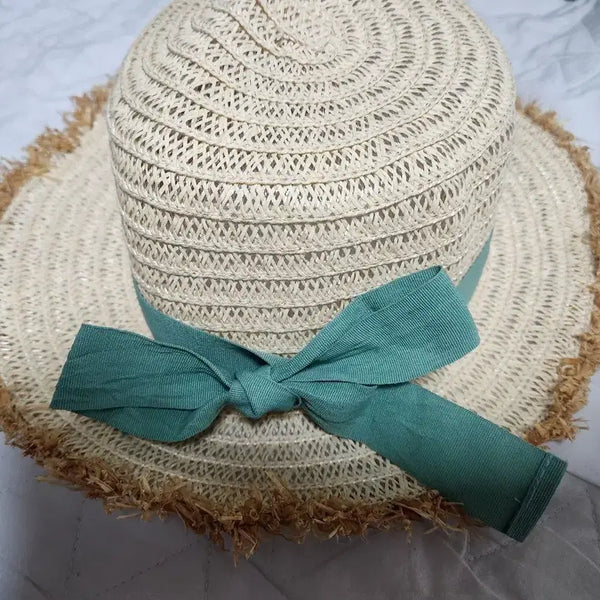 [BUNJANG] Straw Hat Green Ribbon / 밀짚모자 그린 리본