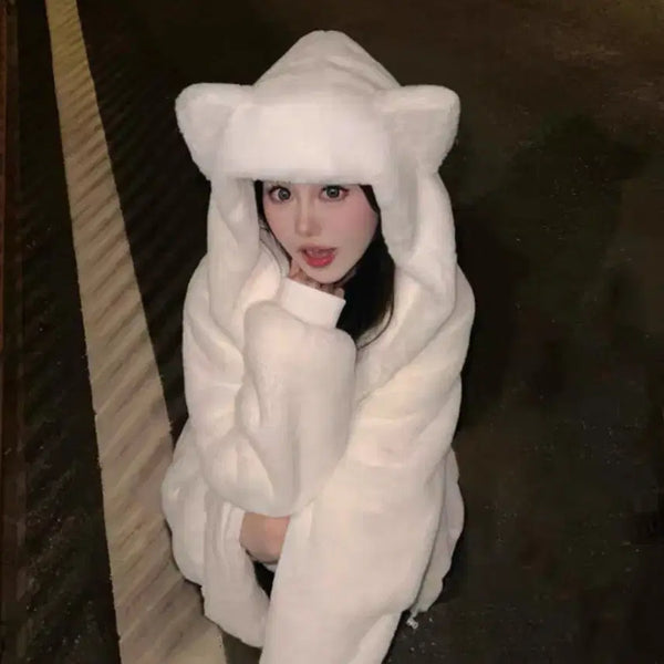 [BUNJANG] Cat Ear Fleece Hoodie / 고양이 귀 하양 후리스 퍼파카 판매