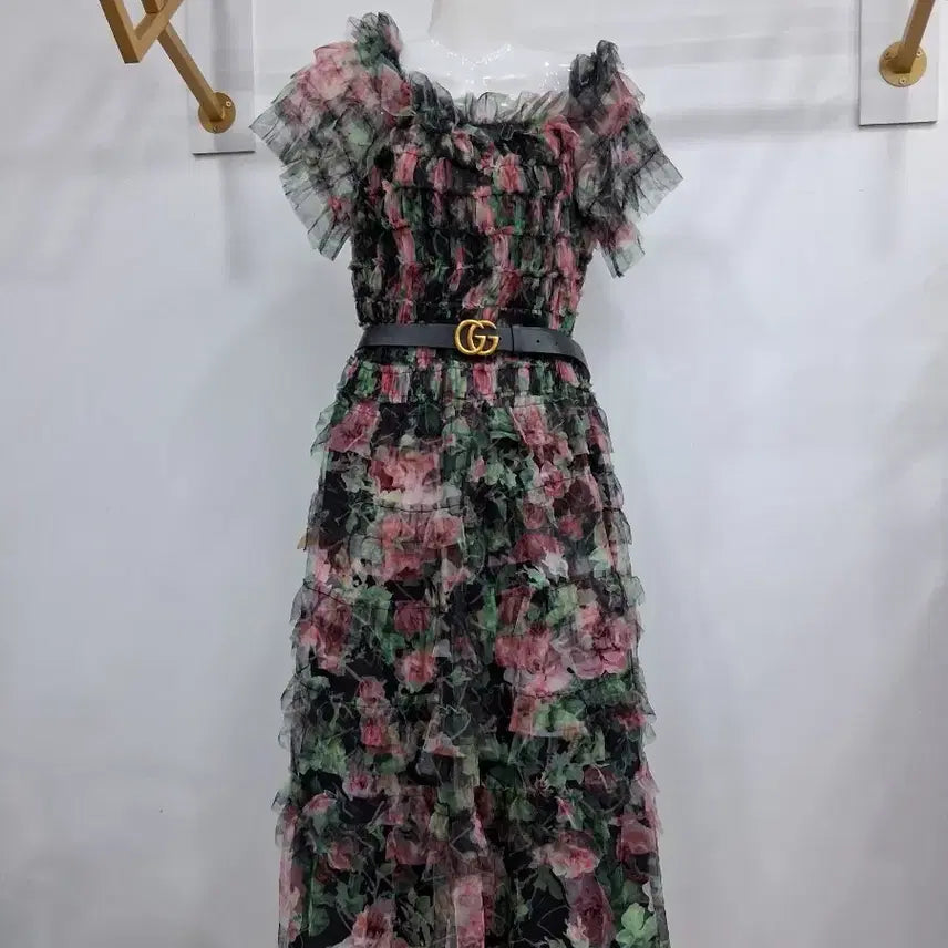 [BUNJANG] Floral Chiffon Tiered Long Dress / 꽃무늬 쉬폰 캉캉 롱 원피스