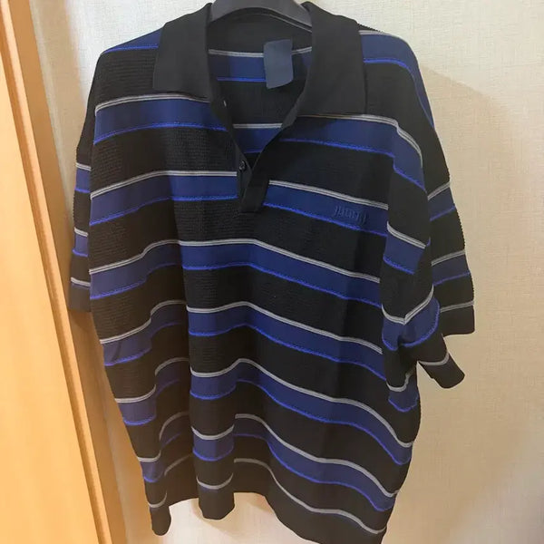 [BUNJANG] JUUN.J 26SS T-Calais Knit M Black Blue Silver Stripe / 26ss 준지 티칼라 니트 m 팝니다.