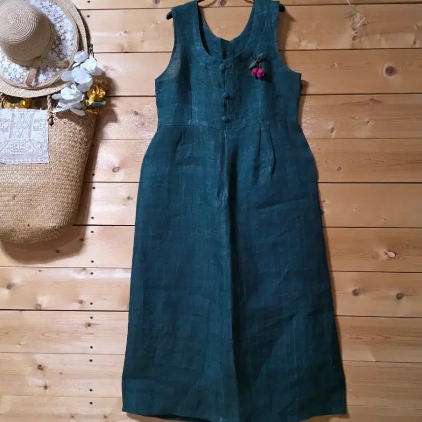 [BUNJANG] Hemp Dress with Corsage Detail / 삼베 원핏. /코사지 코디용입니다