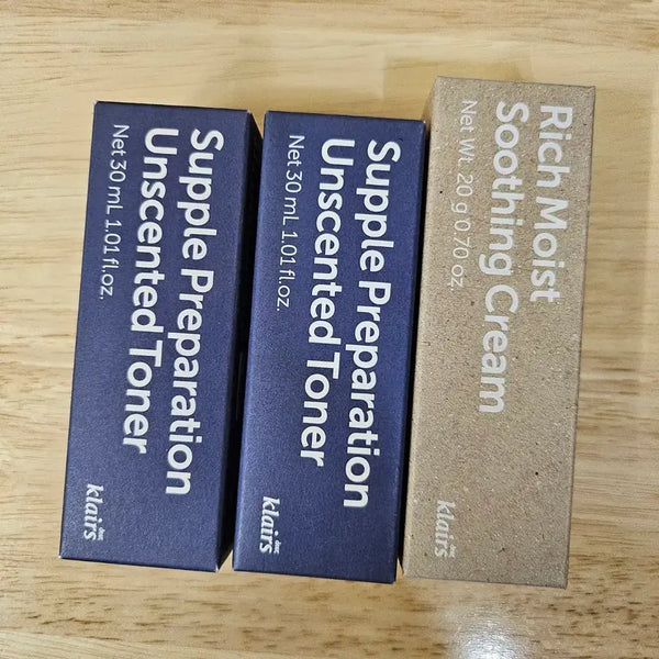 [BUNJANG] Klairs Unscented Toner 2-Pack + Rich Moist Soothing Cream Set (Sealed) / (미개봉) 클레어스 언센티드 토너x2 + 리치 모이스트 수딩 크림
