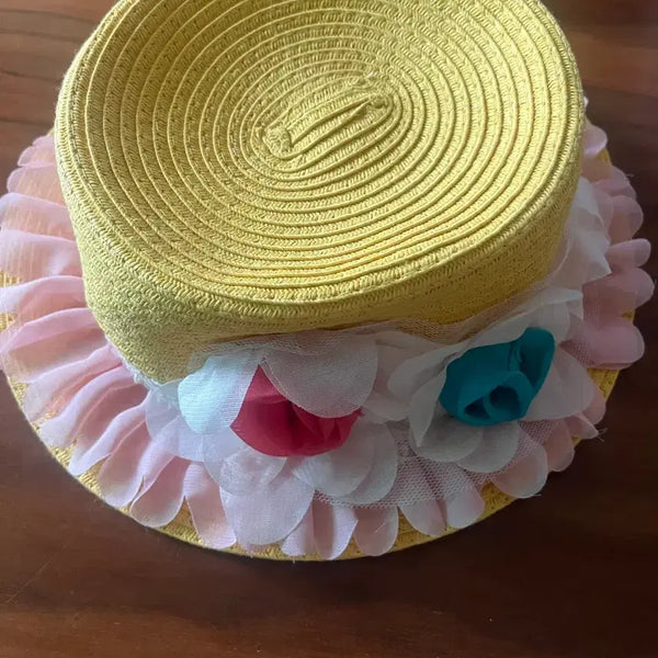 [BUNJANG] Straw Hat with Yellow Flower Decoration / 밀짚 모자 옐로우 플라워 장식