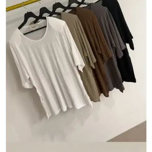 [BUNJANG] Antique J Linen U-Neck T-Shirt Black / 엔티크제이 리넨티셔츠유넥 블랙