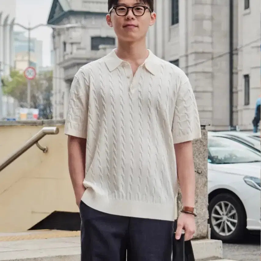 [BUNJANG] STCO Collar Short Sleeve Knit - Beige (L) / STCO 카라 반팔 니트 L