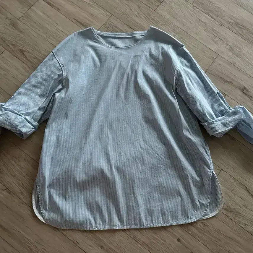 [BUNJANG] Time Striped Sleeve Tie Blouse / 타임  가는 스트라이프 소매묶음 칠부블라우스