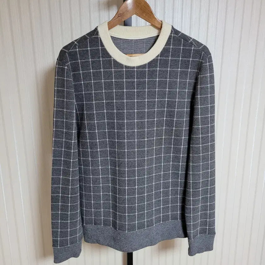 [BUNJANG] System Homme Grey Checkered Knit Sweatshirt (Size 95) / [95] 시스템옴므 그레이 바둑판 맨투맨