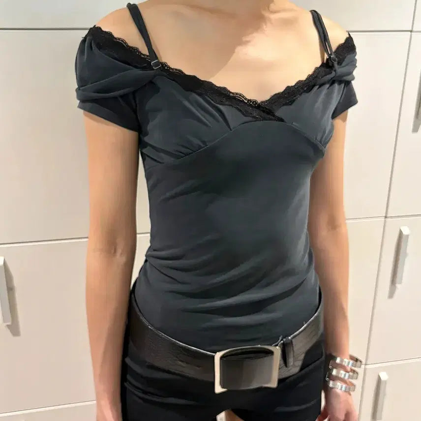 [BUNJANG] 2000Archives REYA Lace Top Charcoal / 2000아카이브스 REYA LACE TOP