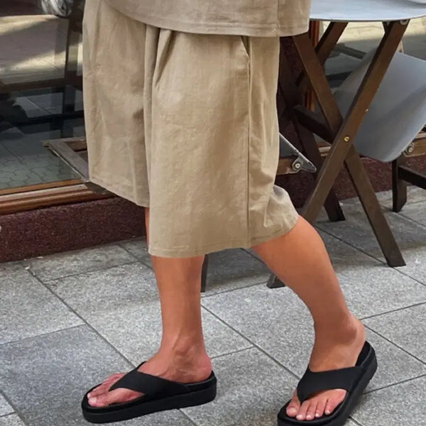 [BUNJANG] Linen Blend Bermuda Shorts Khaki/Black (L/30-32) - Bundle Set / 린넨 버뮤다 팬츠 카키/블랙 L(30~32) 사이즈 두개 일괄 판매