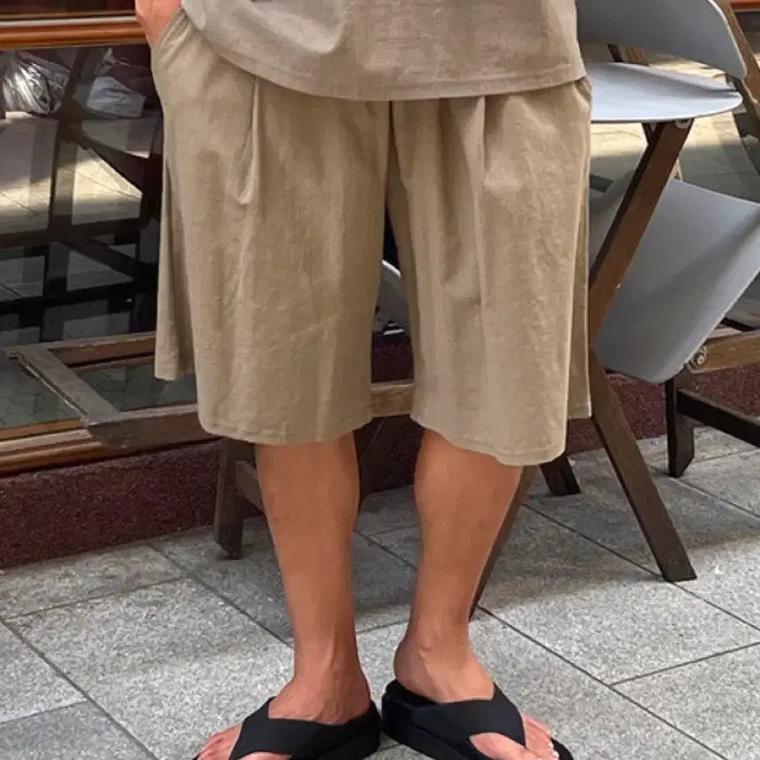 [BUNJANG] Linen Blend Bermuda Shorts Khaki/Black XL (Bundle Set) / 린넨 버뮤다 팬츠 카키/블랙 XL(32-34)사이즈 두개씩 일괄 판매