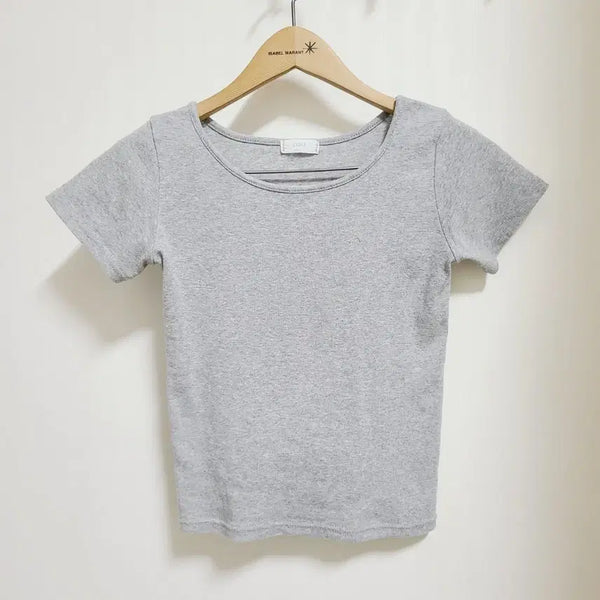 [BUNJANG] Basic Lip Neck Short Sleeve T-Shirt - Grey / 여성 55 S 기본 입술넥 여름 반발티 그레이 반팔 티셔츠 베이직 회색