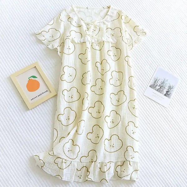 [BUNJANG] 100% Cotton Bear Pajama Dress (New) / 순면 곰돌곰돌 원피스 파자마 (새제품)