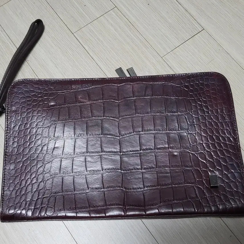 [BUNJANG] Samsonite Natural Leather Crocodile Pattern Clutch Bag Burgundy / 샘소나이트 천연가죽 악어 패턴 클러치백 버건디 상태매우좋음